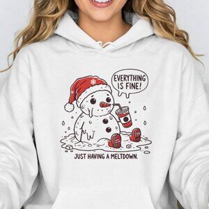 Melting Snowman Hoodie Sweatshirt Funny Holiday Graphic Cozy Christmas White
